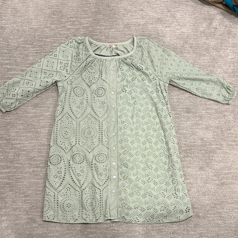 Faherty Light Green Valencia eyelet 100% organic cotton dress